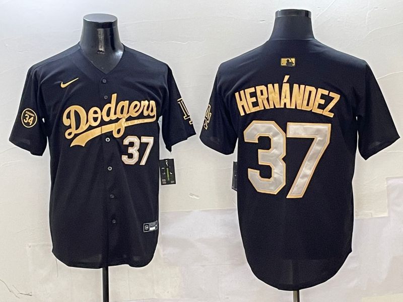Men Los Angeles Dodgers 37 Hernandez Black Gold Game Nike 2025 MLB Jersey style 2